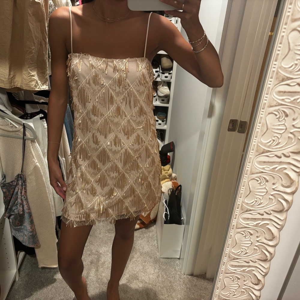 Showpo Cream and Gold Dress